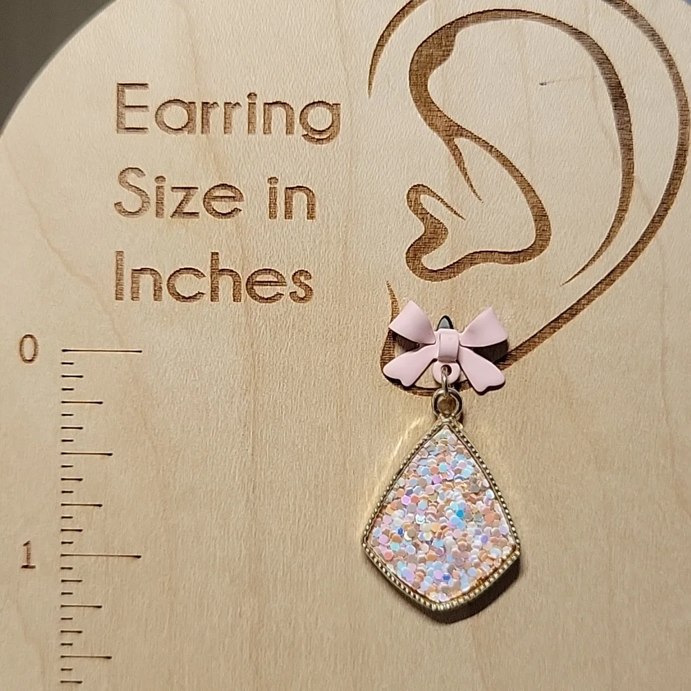 Confetti Shimmer Bow Drop Earrings, S925 - Picture 4 of 7